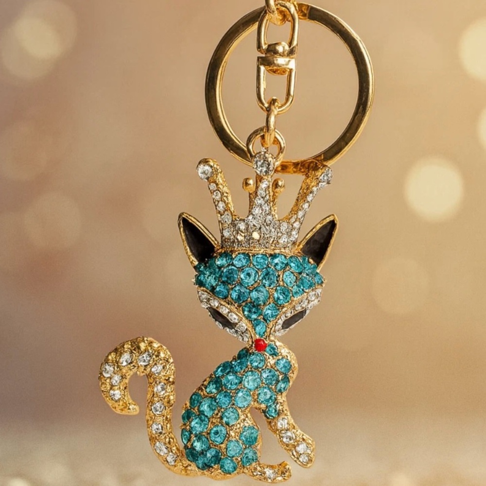 Bag Charm Keychain - Princess Jeweled Rhinestone Fox, Queen, Bling Bag Charm